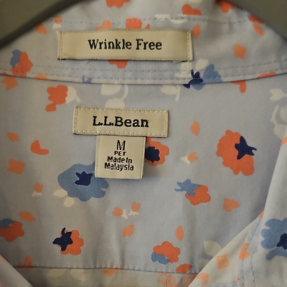 L.L. Bean Light Blue Floral Shirt with Orange and Navy Accents. Size M. - Picture 2 of 9